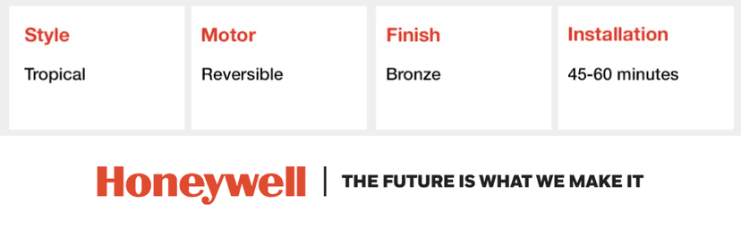 Honeywell Ceiling Fans Palm Island, 52 Inch Tropical Indoor Outdoor Ceiling Fan with No Light, Pull Chain, Three Mounting Options, 5 Palm Leaf Blades, Wet-Rated - 50207-01 (Bronze)