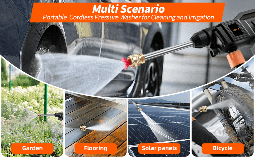 Cordless Pressure Washer,1500W Portable Battery Pressure Washer, 60Bar/870 PSI High Pressur𝗲 Washer Gun with 2 Nozzles, 2 Battery, 5m Hose Cordless Jet Washers/Pressur𝗲 Washer for Car/Floor/Patio
