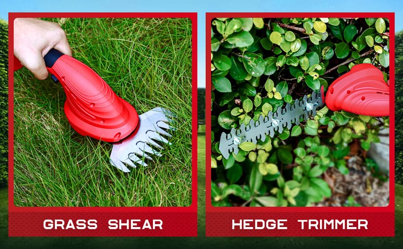 Cordless Hedge Trimmer with Battery (2Pack) and Charger, 2 in 1 Handheld Small Electric Bush Trimmers/Grass Cutter Yard Tool for Shrub/Tree/Lawn, Rechargeable Battery Powered Hedge Clipper for Garden