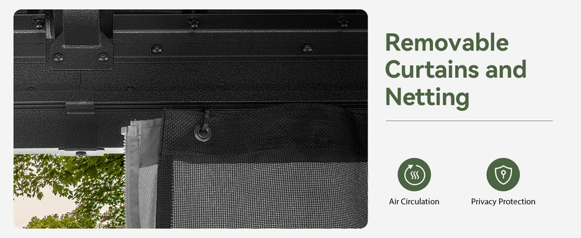 Aoxun 10'x12' Hardtop Gazebo, Aluminum Frame Canopy with Double Galvanized Steel Roof, Outdoor Metal Pavilion with Netting, Curtains for Backyard, Patio and Deck