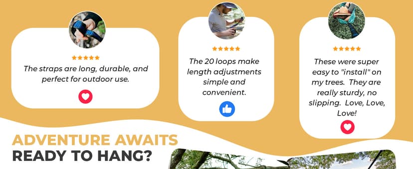 Foxelli XL Hammock Straps - Extra Long 20FT Heavy Duty No-Stretch Suspension System, 40+2 Loops, 2000 LBS Capacity, for Indoor/Outdoor Use – Set of 2 Straps & Carry Bag