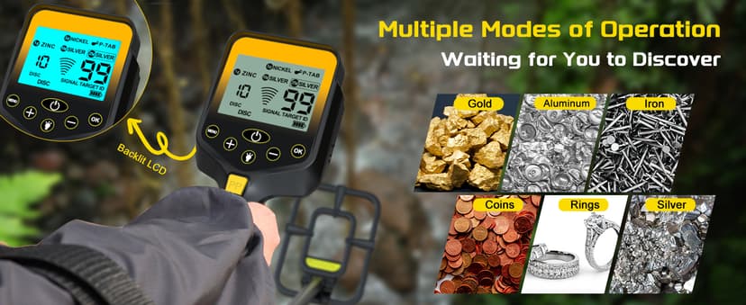 Metal Detector for Adults Professional, Rechargeable Lithium Battery Powered, Adjustable Retractable Foldable Metal Detector Waterproof High Accuracy Gold Detector, Backlit LCD Display