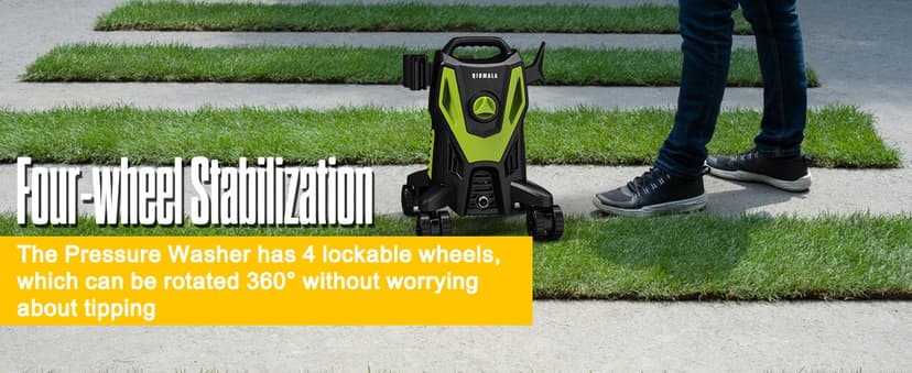 Electric Pressure Washer, 4500 PSI 3.0 GPM High Pressure Cleaning Machine with 35 FT Power Cord, 20 FT Hose, Foam Cannon, 4 Nozzles,Easy Store for Car/Garage/Patio, Green/Small