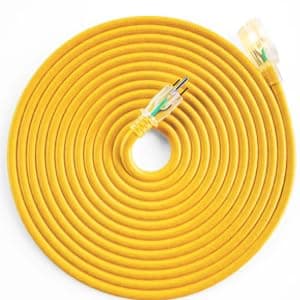 HUANCHAIN 12/3 Gauge Heavy Duty Outdoor Extension Cord 100 ft Waterproof with Lighted end, Flexible Cold-Resistant 3 Prong Electric Cord Outside, 15Amp 1875W 12AWG SJTW, Yellow, ETL