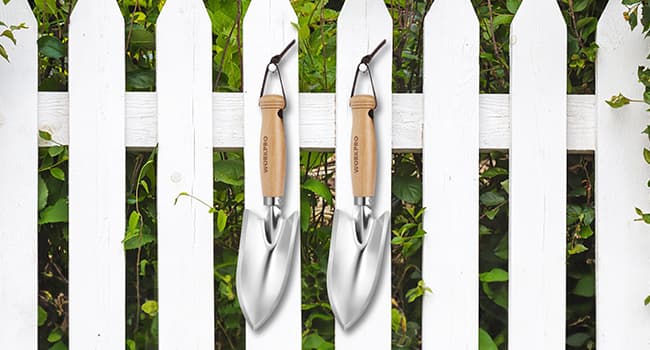 WORKPRO 11" Garden Hand Trowel, Heavy Duty Polished Stainless Steel Garden Shovels with Wood Handle, Small Gardening Hand Tools for Digging, Planting, Measure, Transplanting