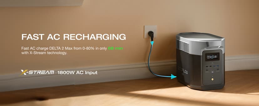 EF ECOFLOW Portable Power Station DELTA 2 Max, 2400W LFP Solar Generator, Full Charge in 1 Hr, 2048Wh Solar Powered Generator for Home Backup(Solar Panel Optional)