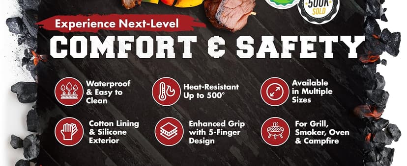 Kitchen perfection Silicone Smoker Oven Gloves -Extreme Heat Resistant BBQ Gloves -Handle Hot Food Right on Your Smoker Grill Fryer Pit|Waterproof Oven Mitts Grill Gloves |Superior Value Set+3 Bonuses