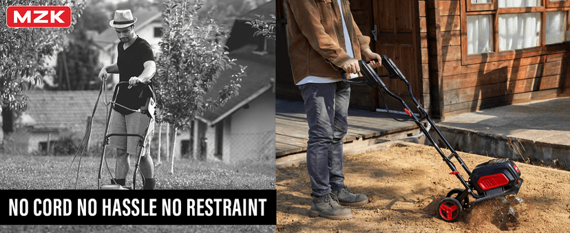 MZK 40V 12-inch Cordless Garden Tiller, Battery Powered Garden Cultivator, 2 * 4.0Ah Battery and Fast Charger Included