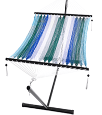 PNAEUT Double Rope Hammock with Stand Included, 12ft Heavy Duty Stand, 2 Person Traditional Cotton Rope Hammocks with Pillow for Outside Porch Patio Backyard Outdoor, Max 475lbs Capacity (Burlywood)