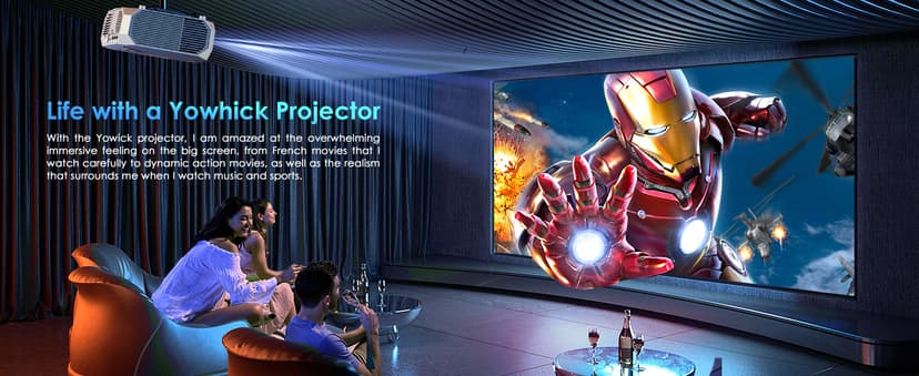 YOWHICK 4K Projector with WiFi and Bluetooth, 20000L Native 1080P Outdoor Portable Movie Projector, Smart Video Projector, 50% Zoom/400" Display, Compatible with HDMI/USB/PC/TV/PS5/DVD/Android/iOS