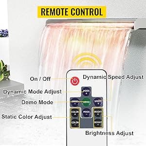 VEVOR Pool Fountain Stainless Steel, Pool Waterfall 23.6" x 4.5" x 3.1"(W x D x H) with LED Strip Light, Waterfall Spillway Rectangular Garden Outdoor