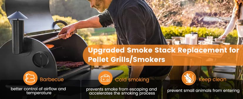 Enhanced Pellet Grill Smoke Stack Chimney Replacement For Pit Boss Traeger Camp Chef,Upgraded Stack Smoker Kits with Umbrella, Lid, Chimney Tube, Screws, Gaskets, Nuts and Felt Washer