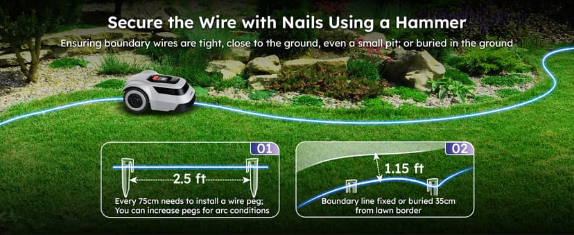 Robot Lawn Mower with Max 180m Stable Boundary Wire - Recommended 550㎡, Max 900㎡, 300% Higher Efficiency of Grid-Shaped Mowing Path, Automatic Robotic Lawn Mower with Auto Mapping & Recharge