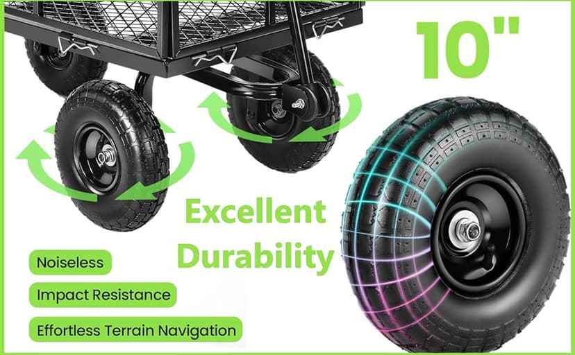Homdox Steel Garden Cart 680 lbs Capacity Heavy Duty Garden Wagons,with Removable Steel Mesh Sides to Convert into Flatbed,Utility Metal Wagon w/ 180°Rotating Handle (Black, 680lbs)