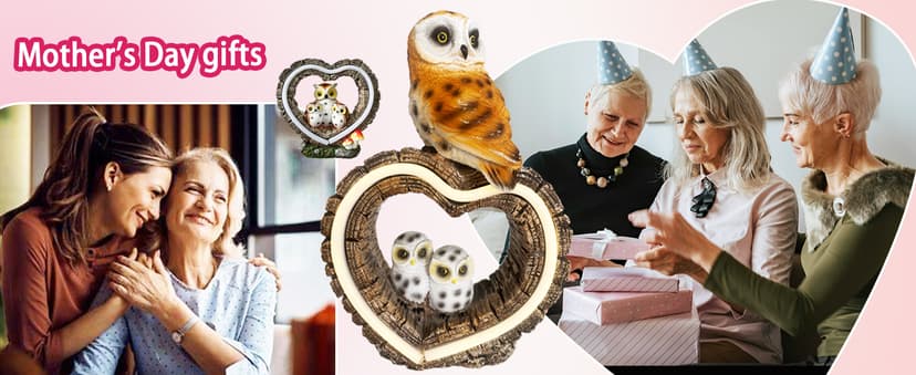 Solar Owl Garden Statue, Outdoor Waterproof Handmade Resin Statue,Garden Sculpture with Solar LED Lights, Warm Owl Statue Decoration, Suitable for Roads, Yards, lawns (Warm Owl Family)