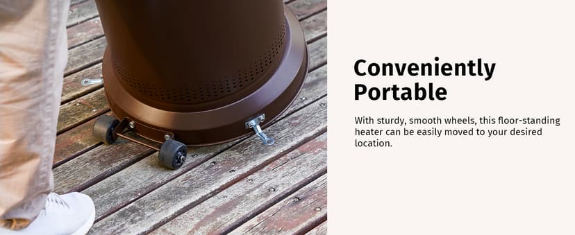 EAST OAK 55,000 BTU Propane Patio Heater with Round Table & Stainless Steel Burner, Outdoor Heater with Wheels, Ideal For Large Patios, Gardens, Outdoor Events, and Commercial Use, Bronze