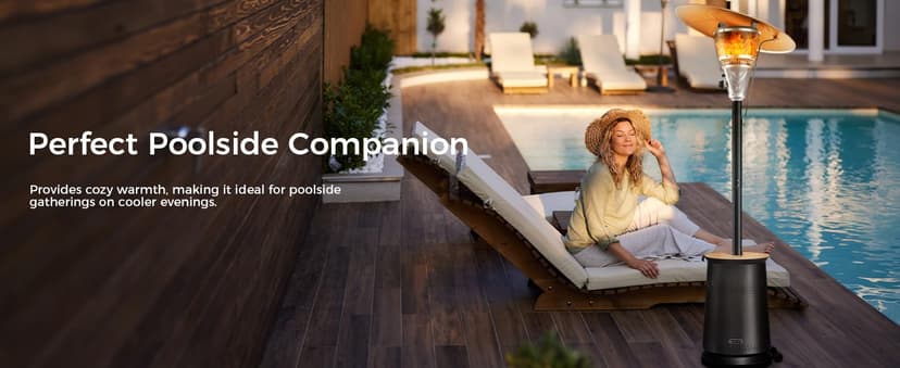 50,000 BTU Patio Heater for Outdoor Use With Adjustable Heat Focusing Top, Table Design, Stainless Steel Burner, Wheels,Propane Heater for Garden, Commercial and Residential, Black