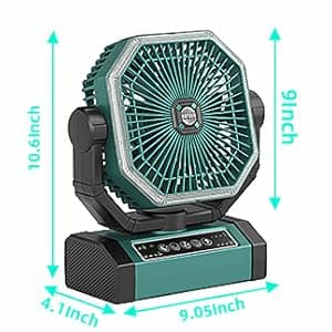 Portable Rechargeable Fan - 9-Inch Camping Fan for Tent, 20000mAh(60Hrs) Battery Operated Fan for Camping, Auto Oscillation Cordless Fan, Tent Fan with Remote/Light, 4 Speeds, 4 Timing, Outdoor