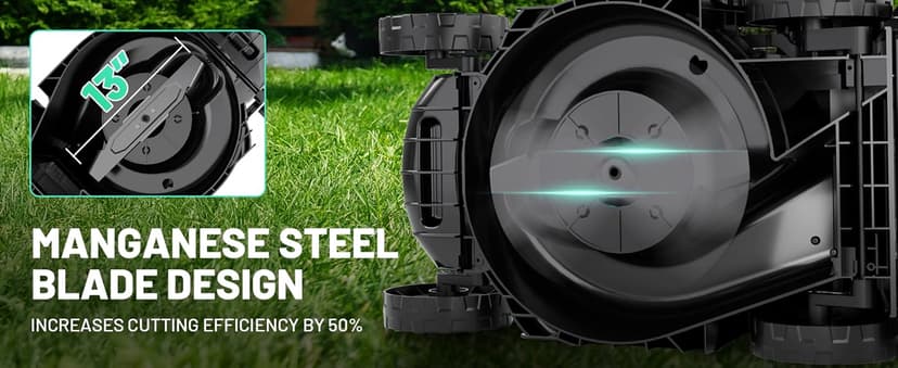 Litheli Cordless Lawn Mower 13 Inch, 5 Heights, 20V Electric Lawn Mowers for Garden, Yard and Farm, with Brushless Motor, 4.0Ah Battery & Charger Included