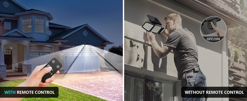 Tuffenough Solar Outdoor Lights 2500LM 210 LED Security Lights with Remote Control,3 Heads Motion Sensor Lights, IP65 Waterproof,270° Wide Angle Flood Wall Lights with 3 Modes(2 Packs)