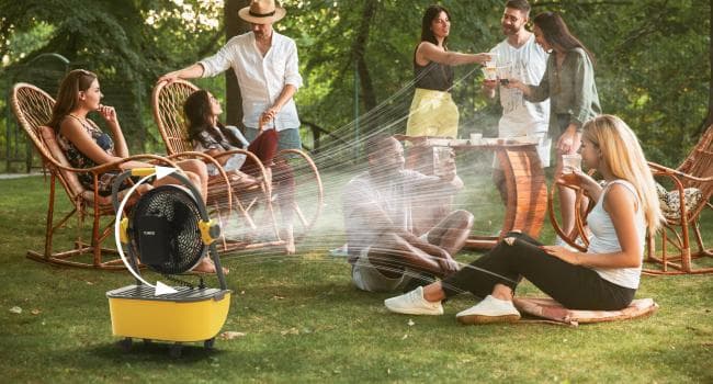 TURBRO Cordless Misting Fan with 11L Tank, High Pressure Spray Nozzles, 15ft Mist Range, Up to 50 Hours Run Time with Rechargeable Battery, 360° Swivel Wheels, Ideal for Patio, Pool and Outdoor Use