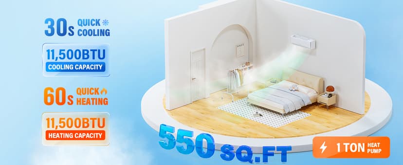 ROVSUN 11500 BTU Wifi Enabled Mini Split Air Conditioner & Heater, 17 SEER2 115V Inverter Ductless Wall AC Unit with Pre-Charged Condenser, Heat Pump & Installation Kit