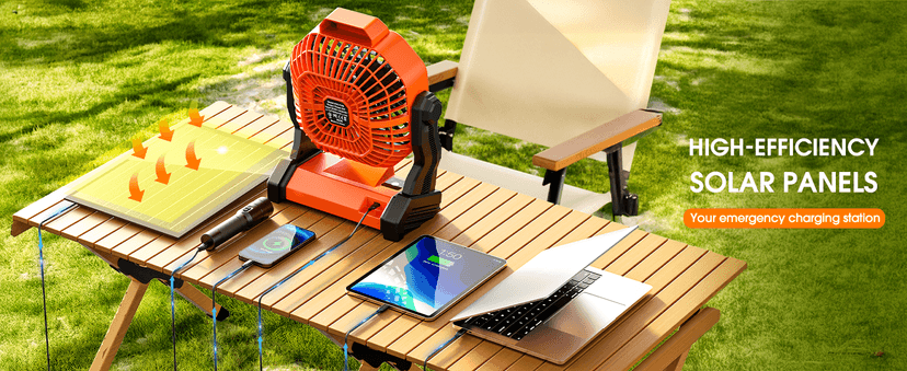 10800mAh Solar Powered Fan, 7W Solar Camping Fans & Led Lantern, 8-inch Rechargeable Fan with Solar Panel, Battery Operated Powered Outdoor Tent Fans for Camping Essentials Accessories