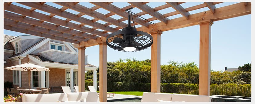 LEDIARY 20" Outdoor Ceiling Fans with Lights and Remote Control, Waterproof Caged Ceiling Fan with 3 Color LED Light,Portable Hanging Gazebo Fan with Plug in Cord Hook for Patios,Black