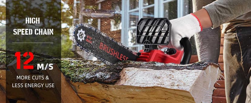 Chainsaw Cordless, 12 Inch Electric Chain Saw with 21V Battery Powered, Handheld Brushless Chainsaws with Tool-free Chain Tension & Auto Lubrication for Tree, Wood Cutting, Courtyard, Household