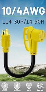 75Feet 30 Amp Generator Extension Cord 4 Prong,Heavy Duty NEMA L14-30P/L14-30R,125/250V 7500W,Green 10 Gauge STW Twist Locking Generator to House Power Cords with Cord Organizer,ETL Listed