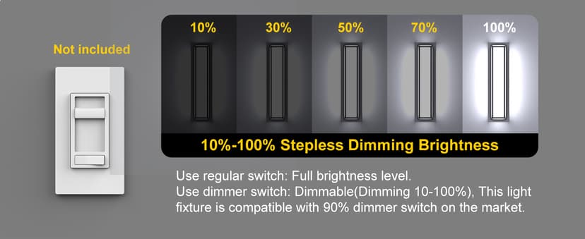 Outdoor Wall Sconce Lights,2Packs 10%-100% Dimmable LED Modern Porch & Patio Wall Light Fixture, 23.6in Black Exterior Sconce Wall Mounted Lights Suitable for Garage Courtyard House(6000K)