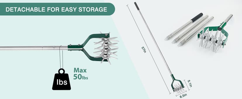 Rotary Cultivator Tiller Adjustable S/S Handle Rotary Tiller with Detachable Solid Metal Tines Garden Cultivator Lawn Tiller and Manual Tiller for Loosing and Mixing Soil