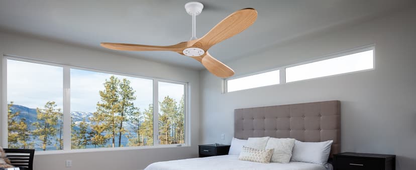 42'' Wood Ceiling Fan without Light, Modern 3 Blades Fans with Remote, Quiet Reversible DC Motor, Indoor Outdoor Energy Saving Ceiling Fan for Bedroom Living Room Patios