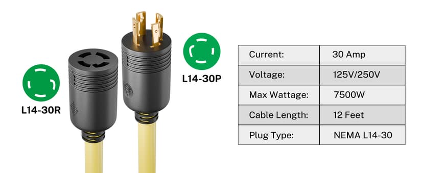FIRMERST Generator Extension Cord 30 amp Twist Lock Plug 12 Feet, NEMA L14-30P to L14-30R