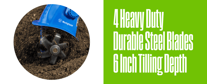 Westinghouse 6-Inch, 2.5 Amp Corded Electric Mini Tiller Cultivator for Gardening, Lightweight, 4 Steel Blades