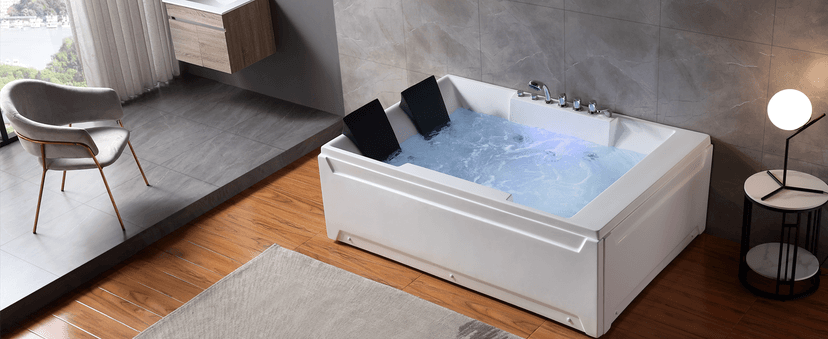 72-Inch Whirlpool Jetted Tub,Acrylic Hydro Massage Bathtub with 10 Jets, Color-Changing LED Lights,2-Person Jetted Bath Tub for Couples