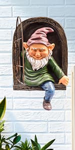 Gnome Statue Tree Face Outside Yard Art Outdoor Statue, 12 Inch Elf Out of The Window Tree Decor and Yard Decorations, Whimsical Gnomes Garden Sculptures & Statues, Fairy Tree Peeker Ornaments