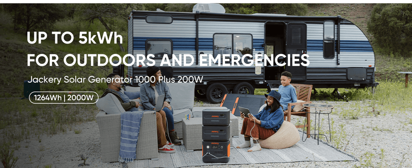 Jackery 1000 Plus Solar Generator, 1264Wh Portable Power Station with 2xSolarSaga 100W Solar Panels, 2000W Output Expandable Home Backup Power for Off-grid Living, Outdoor Camping and Exploration