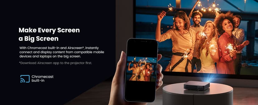 Dangbei Atom Portable Laser Projector, 1200 ISO Lumens, 3D Ready, Official Netflix, 1080p HD with 4K HDR Input, 180" Display, HDR10, 2x5W Dolby Audio, Home Theater Projector with WiFi and Bluetooth