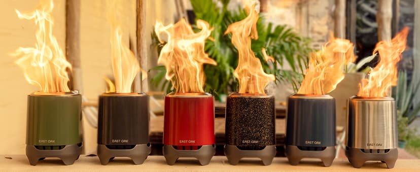 EAST OAK Brasa Smokeless Tabletop Fire Pit, 304 Stainless Steel Mini Tabletop Firepit for Patio and Outdoor Camping, Removable Ashtray, Dual-Fuel Stove, Silicone Pad & Travel Bag, H: 10.1" x D: 7"