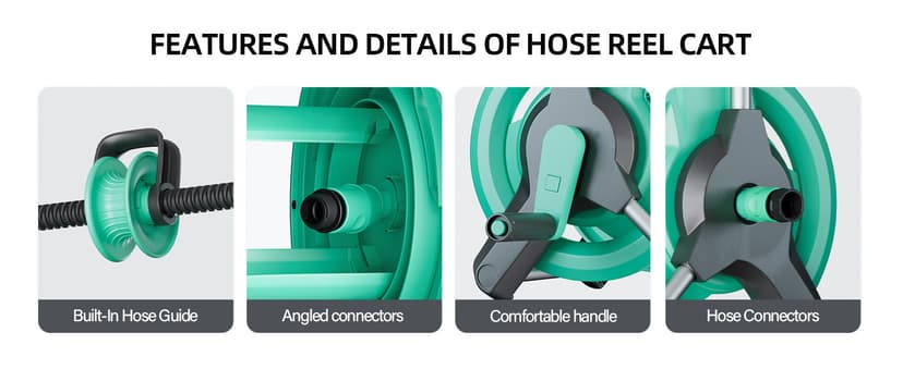 Portable Garden Hose Reel Cart, Hold Up to 50-75 Ft Hose, Wall Mounted Water Hose Reel, Mobile Garden Hose Holder Tools With Built-In Guide, for Outside Car Washing, Watering