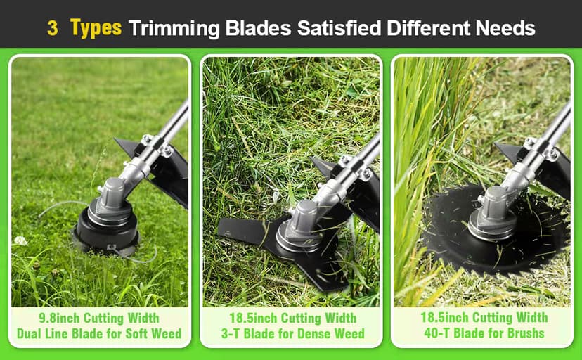 58CC Brush Cutter Gas Powered 2-Cycle 4 in 1 Gas Weed Eater 18.5" Cutting Path Gas Weed Wacker with 4 Detachable Heads Straight Shaft String Trimmer Grass Cutter Machine for Weeds and Grass, Green