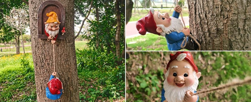Climbing Gnomes Tree Faces Decor Outdoor for Yard - Cute Gnome Garden Statue Art Resin Dwarf Sculpture for Yard Outdoor Decoration Ornaments