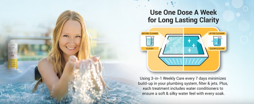 3in1 Weekly Hot Tub Cleaner, Conditioner, Clarifier - Hot Tub Chemicals for Standard & Inflatable Spas - Spa Chemicals for Crystal Clear & Sparkling Clean Water - Made in USA (4 Week Kit)