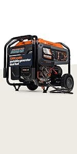 Generac 7,500-Watt Dual-Fuel Compatible Portable Generator - Gas and Propane - COsense Technology with Electric Start - PowerRush Advanced Technology - Reliable Power Solution - Home Use, Orange/Black