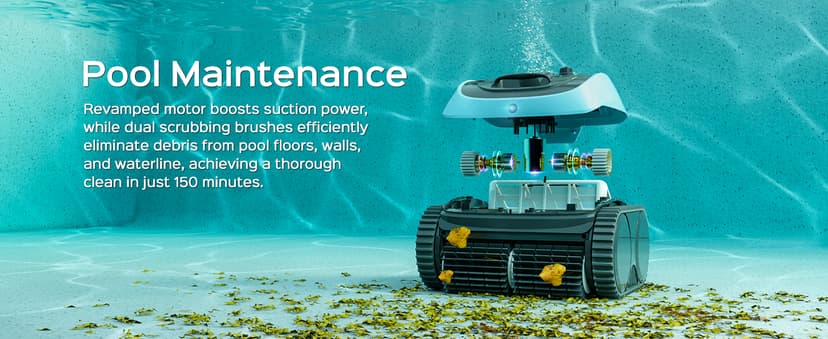 Pool Vacuum for Inground Pools, Cordless Robotic Pool Cleaner, Wall and Waterline Cleaning, Intelligent Route Planning, 150 min Runtime, for Pools up to 1,600 Sq.ft