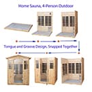 Saunas 904V Far Infrared Sauna, Outdoor Wooden Dry Sauna Low EMF (Hemlock Wood, 4-Person Size)