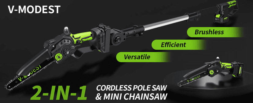 4-in-1 Pole Saw & Electric Pruning Shears, 8 Inch Pole Saws for Tree Trimming, Cordless Pruning Shears with 15ft Max Extension Pole, 2 * 4.0Ah Battery Powered Pole Saw Pole Pruner for Garden