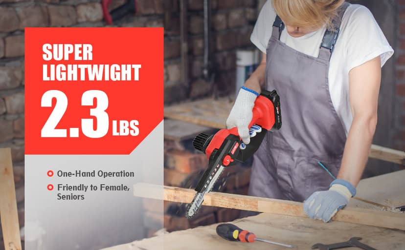 Mini Chainsaw Cordless, 6 Inch Portable Electric Chainsaw, One-Hand Handheld Small Chain Saw for Cutting Wood Trimming and Woodworking- Mini Chain Saw Battery Powered with 2 Batteries