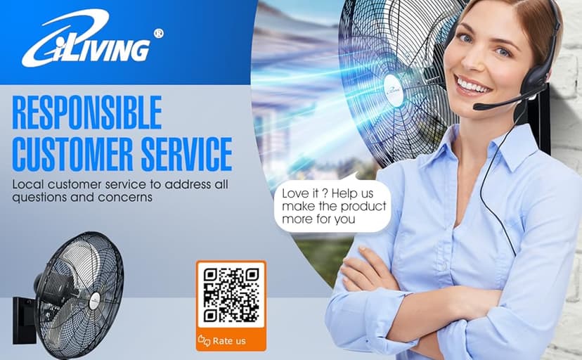 iLiving 20" Outdoor Oscillating High Velocity Wall Fan with 4750 CFM Heavy Duty Weatherproof Motor, Variable Speed Adjustment for Workshop, Garage, Patios, Commercial and industrial, 20 inch,Black